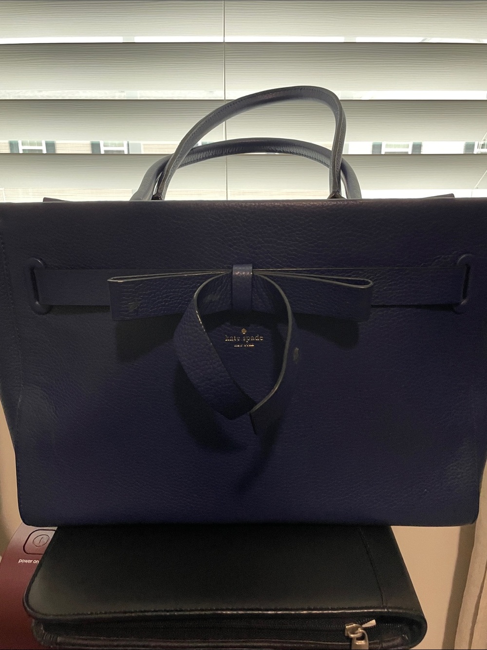 Kate Spade Jolee navy pebbled leather tote with bow